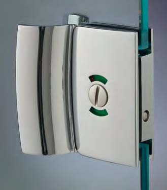 [CLM19/24] Serrure libre/occupé avec bouton et poignées, pour verres 8/10, B55 H90  Effet inox brossé
