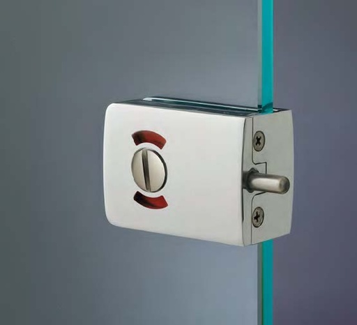 [CLS24/24] Serrure libre/occupé avec bouton sans perçages, pour verres 8/10, B68 H50  Effet inox brossé