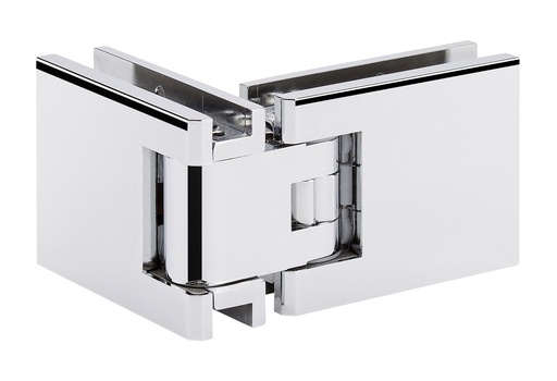 [3764.30.0RSQ] 1 charnière double Carréa d'angle réglable pour verre ép: 8 et 10mm - Chromé brillant