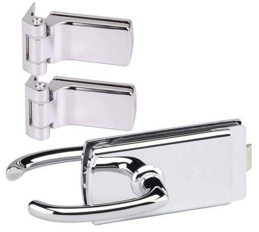 [4361.30.0K] 1 Kit Lagune une porte/une boîte  : 1 serrure 4361, 2 paumelles/fiches 4203 pour verre ép:8mm - Chromé brillant