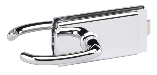 [4361.30.4] Serrure de milieu Lagune bec de cane et béquilles avec déport, pêne axé pour verre ép:10mm - Chromé brillant