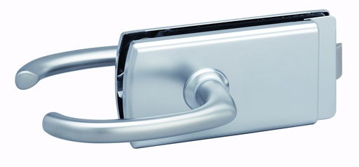 [4361.31.0] Serrure de milieu Lagune bec de cane et béquilles avec déport, pêne axé pour verre ép:8mm - Chromé mat