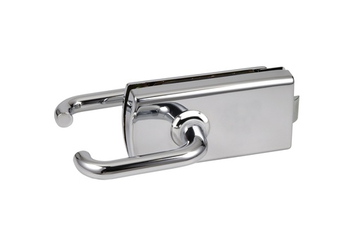 [4381.30.0] Serrure de milieu Lagune bec de cane et béquilles avec déport, pêne désaxé  pour verre de 8mm - Chromé brillant