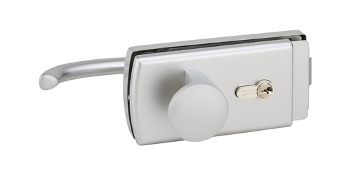 [4387.31.0BC] Serrure Lagune à cylindre avec 1 béquille et 1 bouton fixe, avec déport, pêne désaxé pour verre de 8mm - Chromé mat