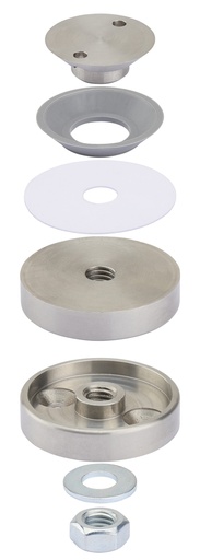 [5725.15.D33] Ensemble haut et bas pour tube diamètre 33 cabochon supérieur fraisé à visser - Inox brossé