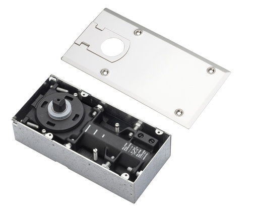 [7132F.15] Ferme-porte EN 3 avec axe fixe et plaque de recouvrement sans arrêt - Inox brossé
