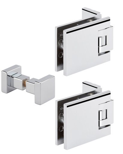 [K3760.30.0RSQCV] Kit 2 charnières simple Carréa réglage verre 8/10mm + bouton  - Chromé brillant