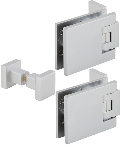 [K3760.31.0RSQCV] Kit 2 charnières simple Carréa réglage verre 8/10mm + bouton  - Chromé mat