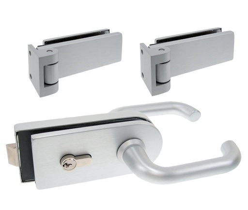 [V525.12KB] 1 Kit Lumira une porte/une boîte  : 1 serrure V525, 2 paumelles V505 - Alu anodisé argent brossé