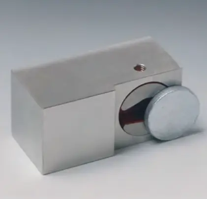 [CALUV50/9] Aimant verre/verre avec butée à collage UV, B50 H25 L25   Inox (CNC)