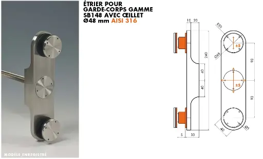 [SB148/8] SB148/8 ETRIER AVEC OEILLET VERRE 17.5