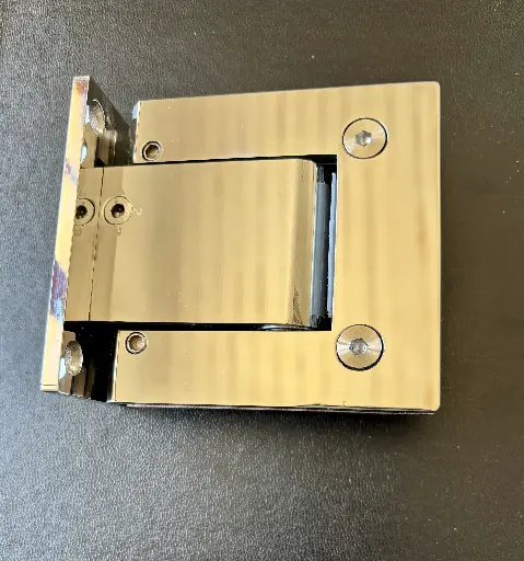 [Pool M/V Hydraulique] Charnière Hydraulique Mur/Verre rabattable en Inox 10-12mm Poli miroir 